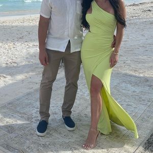 BCBGMaxAzria Lime One-Shoulder Dress